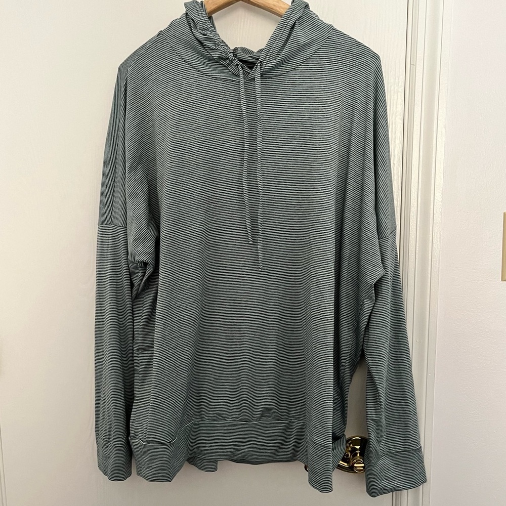 Skechers Stretch Pullover Drawstring Hoodie Lightweight Green Stripe